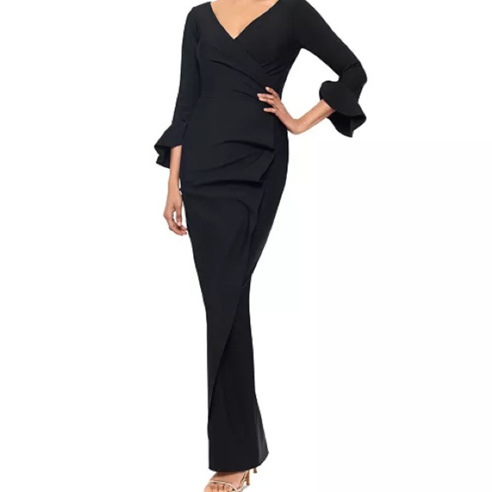 Betsy & Adam Ruffled-Trim Surplice Gown